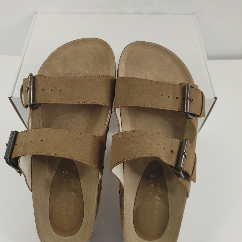 Altar’d State Serenna Platform Slide Sandals Size 9 Brown Double Buckle Boho - Picture 11 of 14